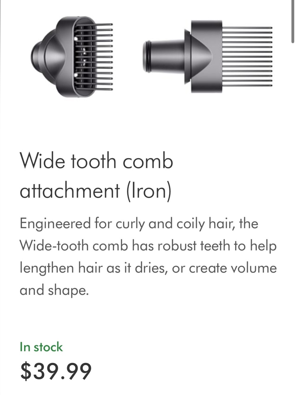 Dyson Black Hair Wide Tooth Comb Attachment - Picture 4 of 4